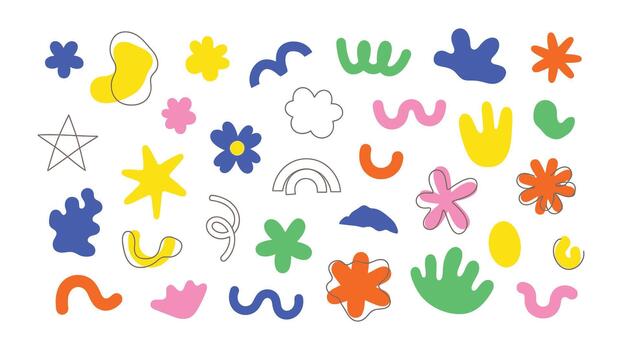 vibrante colección de resumen orgánico formas y juguetón garabatear elementos vector