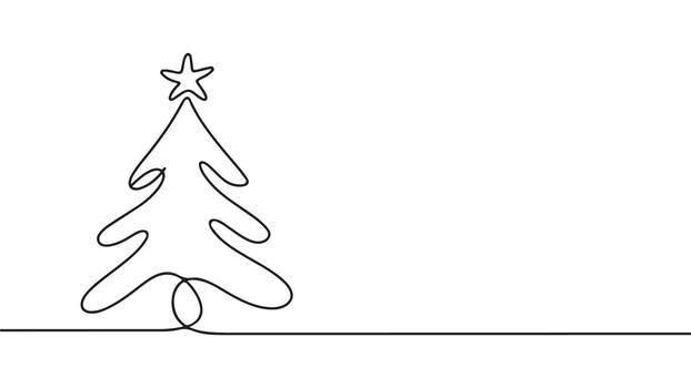 Minimalist single line drawing of a christmas tree with a star topper vector