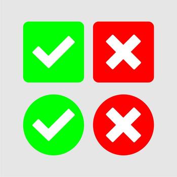 Check mark and Cross mark black icon set color vector