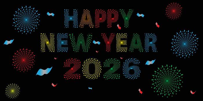 punto modelo contento nuevo año 2026 con fuegos artificiales vector