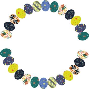 Painted Easter eggs frame with empty space. Easter egg hunt vector