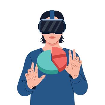 Immersed in Data VR Analyst with Pie Chart Analysis vector