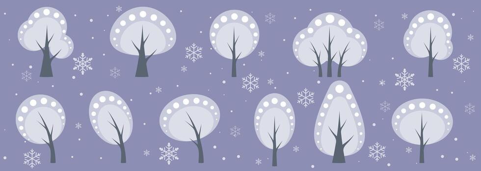 winter trees with snowflakes vector