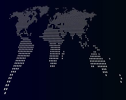 Dotted world map highlighting continents with halftone precision. Dotted world map. Geometric round circle pattern digital global world map vector