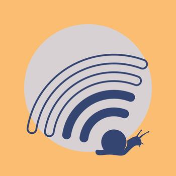 Illustration of a slow WiFi connection symbol represented creatively by a snail combined with a weak signal icon vector