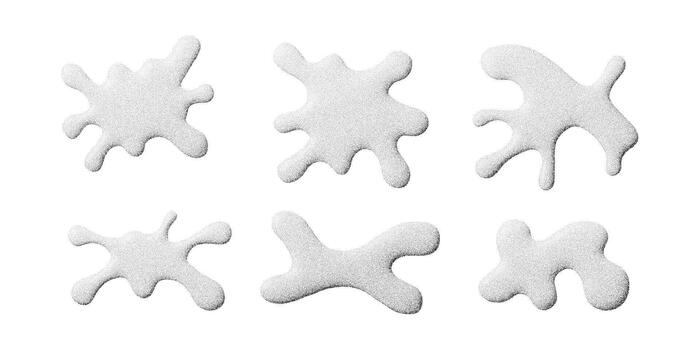 Subtle grainy splashes with soft gradients and dot textures. Each liquid shape has a light, abstract feel and smooth fading edges, creating clean organic effect for modern design and minimal layouts vector