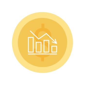 Money crash on chart graph with arrow down, fail financial business invest. Fall dollar. flat illustration vector