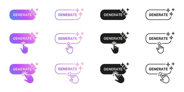 generar botón con destellos línea y sólido icono colocar. interactivo hacer clic y activación símbolo recopilación. usuario interfaz diseño elementos. aislado ilustración vector