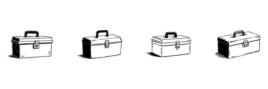 Toolbox Doodle Sketch Set. Handyman Equipment And Tool Storage Solutions In Hand Drawn Style Collection. Versatile And Portable Tool Organization. Hand Drawn Isolated Illustration vector