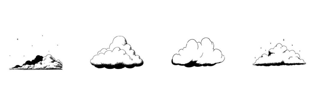 Cloud Formation Doodle Sketch Set. Atmospheric Phenomena And Weather Patterns In Hand Drawn Style Collection. Fluffy Clouds And Sky Elements. Hand Drawn Isolated Illustration vector