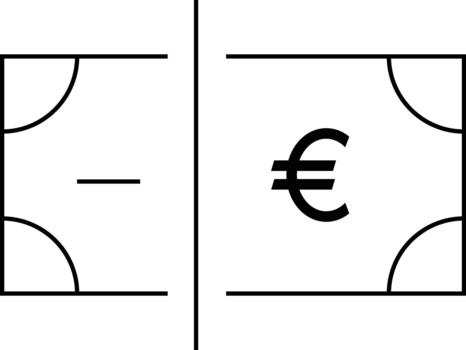 un minimalista gráfico diseño presentando un euro símbolo en el Derecha y un menos firmar en el izquierda adjunto en resumen rectangular formas vector