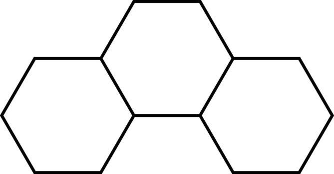 A simple line drawing of three hexagons connected at their vertices creating a symmetrical repeating geometric design. vector