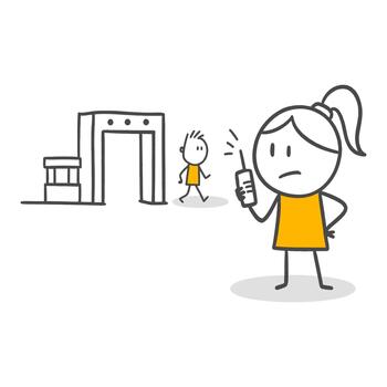 Surprise and Tension While Dealing with a Phone at the Security Checkpoint. vector