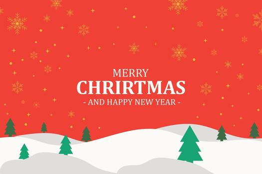 merry christmas and happy new year background with trees and snow vector