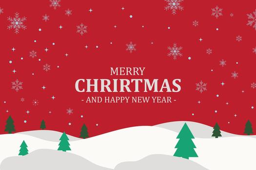 merry christmas and happy new year background with snowflakes and trees vector