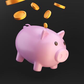 Isolated 3D piggy bank with coins. Saving money concept design element on black background vector