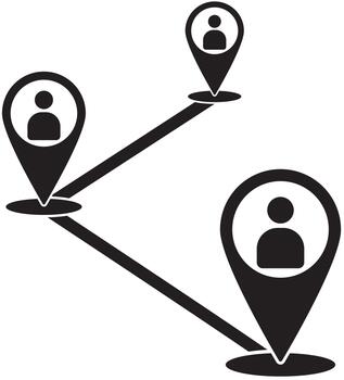 Conceptual icon of a social network showing user location tracking vector