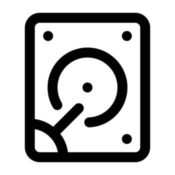 Black hard disk illustration showing platter and needle. Ideal for data storage visuals, server themes, and tech infographics. vector