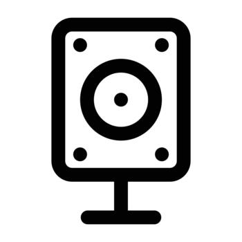 Black speaker illustration representing audio output and sound device. Perfect for media, music, and multimedia design assets. vector