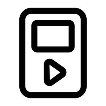 Clean black portable music player illustration with play button. Suitable for audio apps, media interfaces, and entertainment projects. vector