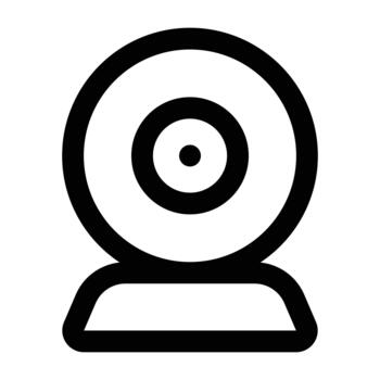 Solid black webcam with simple round lens and stand. Perfect for call graphics, streaming interfaces, and digital communication themes. vector