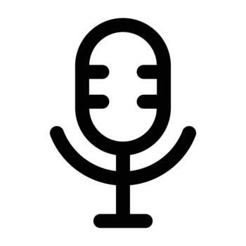 Solid black microphone with grille lines in a clean minimal style. Suitable for podcast graphics, music themes, and broadcast visuals. vector