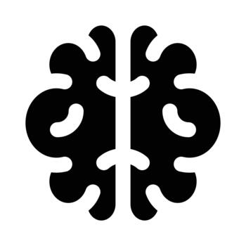 Solid black glyph of a stylized brain, perfect for concepts of creativity, thinking, science, logic, innovation, and cognitive processes. vector