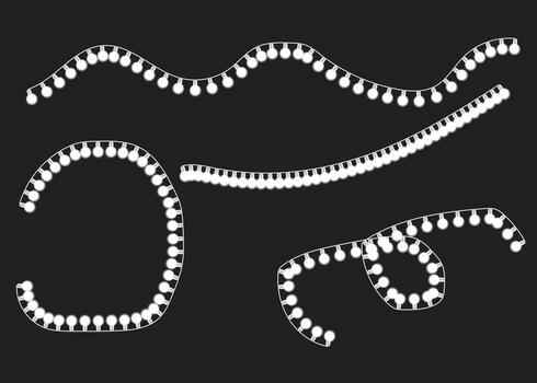 Set of white glowing fairy light strings, festive design elements vector