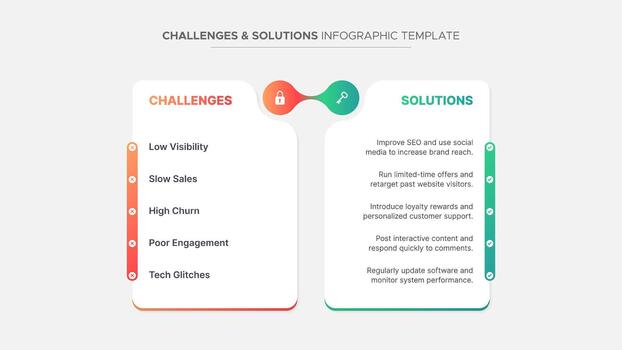 Challenges and Solutions Comparison Table Business Infographic Template Deisgn vector