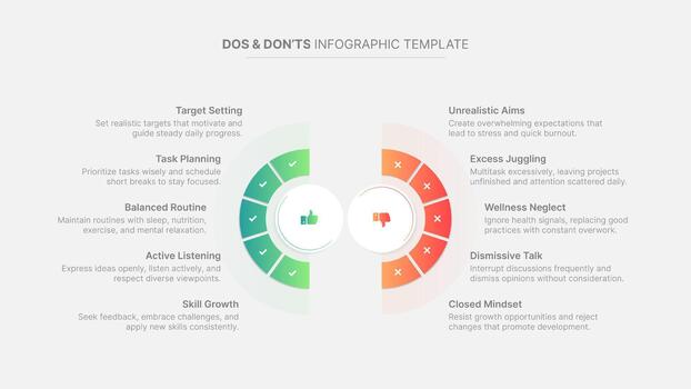 Dos and Don'ts, Circle Round Pros and Cons, VS, Versus Comparison Infographic Design Template vector