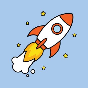 Rocket soaring through stars on blue backdrop, ideal for spacethemed designs, science projects, inspirational concepts, and futuristic illustrations. vector