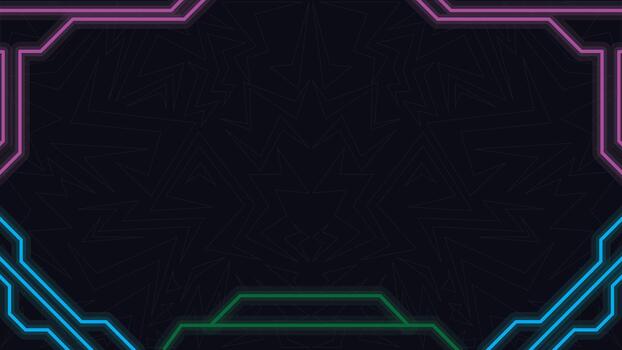 Futuristic Neon Frame Abstract Gaming Background with Dark Tech Shapes and Glow Pink Blue Green Lines for Digital Layouts vector