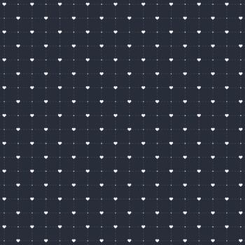 Seamless pattern with white hearts and squares. Geometric repeating gingham pattern, grey striped texture. vector