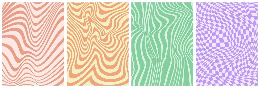 Retro psychedelic groovy hippie abstract patterns vector