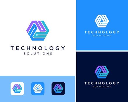Impossible Geometrical Shape Hexagon Circuit Network Technology Logo Design Illustration vector