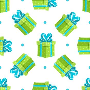 Seamless cartoon pattern with gift boxes. Presents with ribbons and bows create a playful, festive design. Ideal for birthday surprises and party wrapping themes. vector