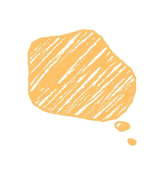 Orange crayon scribble speech balloon sketch in an organic diagonal squiggle style. Hand drawn chat bubble with message and thought, perfect for creative textbox or abstract communication accent. vector