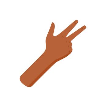 Flat style human hand with three raised fingers sticker. Gesture showing the number three on an open palm, isolated on white background. Ideal for educational and counting concepts. vector
