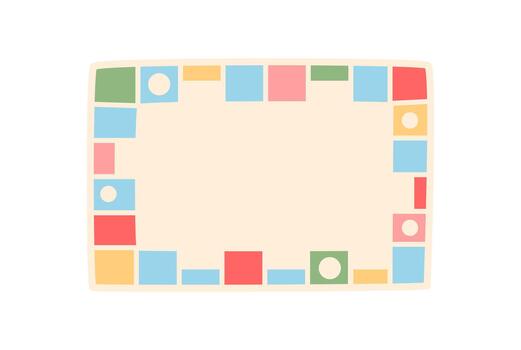 Flat money game board with colorful pieces. Simple boardgame design featuring a map and route layout. Fun play concept for table games, hobbies, or leisure activities. vector