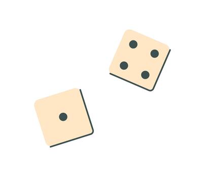 Flat dice cube board game graphic. Two beige die cubes with black dots for play or fun tabletop and toy activities. Simple design for boardgame hobby, entertainment, or leisure visuals. vector