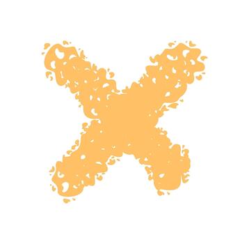 Chalk cross patch icon orange style. Bold cross symbol as check box mark and rough patch element. Checkbox and sign in vivid orange chalk form with an abstract texture for modern concepts. vector