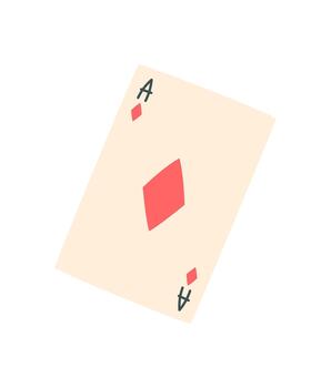 Flat poker card with red Ace of diamond on white background. Classic game element for table and board activities. Essential component of poker play and leisure casino strategy, iconic template for vector