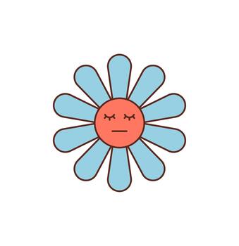 maravilloso retro azul flor pegatina dibujos animados cara con sonriente estilo. plano gráfico formas el maravilloso elemento y y2k onda. alegre icono trajes feliz, juguetón insignia, y de moda parche para divertido creativo vector