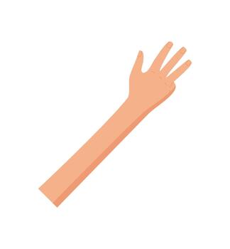 Flat hand gesture with four fingers raised. Bare palm and arm showing the number 4 for counting purposes. Clear sign and iconic pose, isolated versatile for math or educational uses. vector