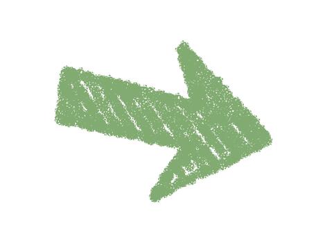 Handdrawn green crayon arrow icon with bold sketch element. Crayon pointer as strong symbol with hand drawn artistic appearance. Graphic detail for simple and modern visual communication. vector