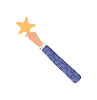 Flat hand holding a rating star. Symbol of feedback and review with focus on positive satisfaction and vote. Isolated creative style, suitable for customer interests business evaluation. vector
