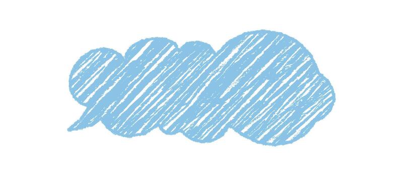 Diagonal chalk scribble cloud speech bubble with fluid form in light blue. Conversation or chat message graphic with a talk theme, abstract and hand drawn look. Modern concept for communication vector