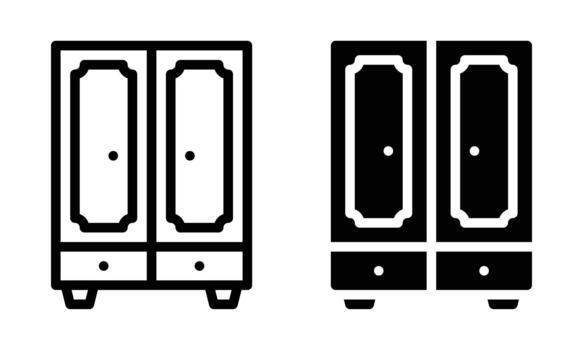 Cupboard with Drawer Icon with Outline and Glyph Style vector
