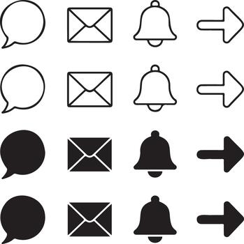 Collection of outline and filled icons for communication and navigation vector