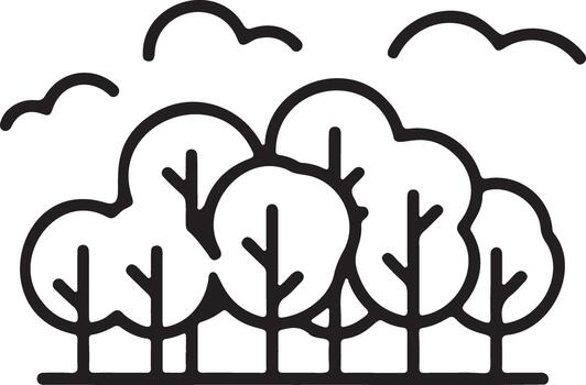 Simple stylized line art of a forest with clouds vector